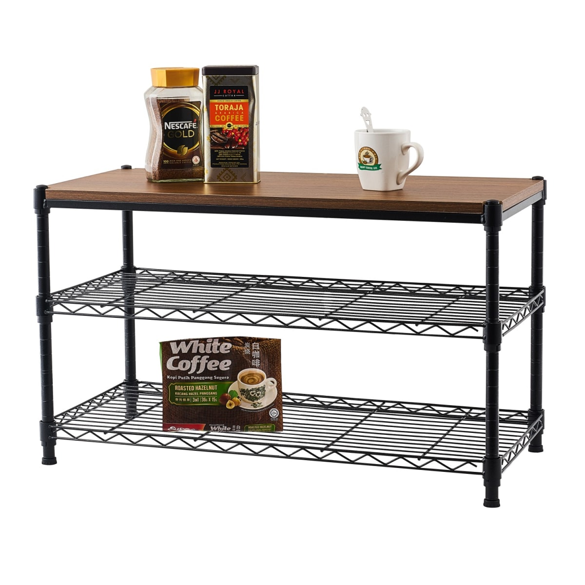 Mesa 90x45x60 cm Acero Pintado 3 bandejas. Cubierta Madera2