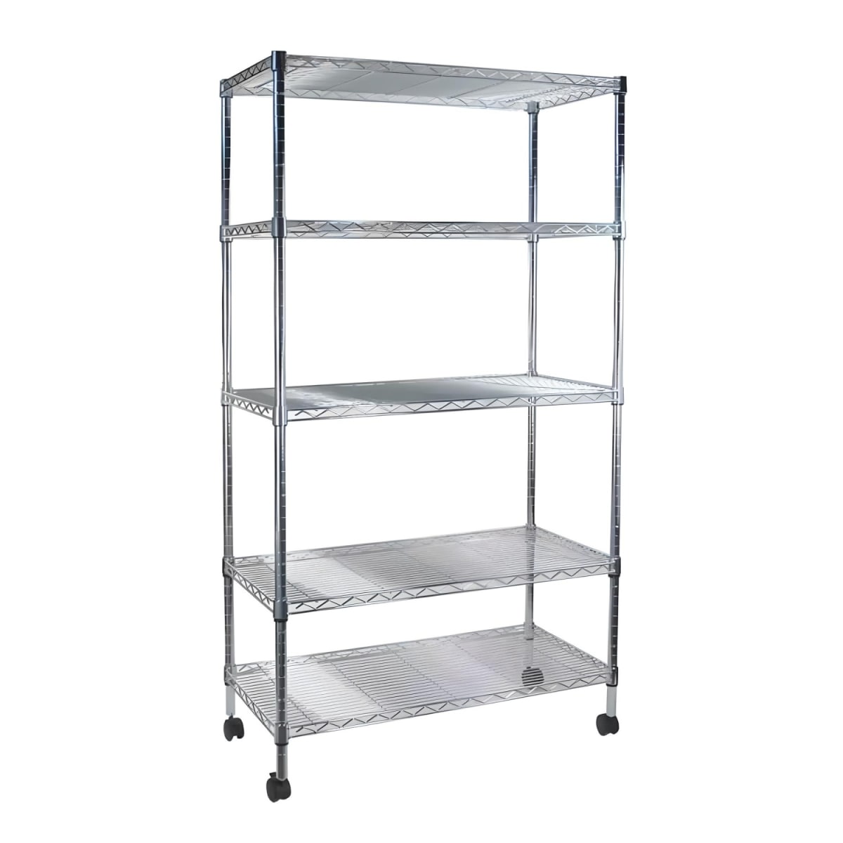 Estante Acero Cromado 5 bandejas 75x35x150 cm. Ruedas. Cap. 400 kg.2