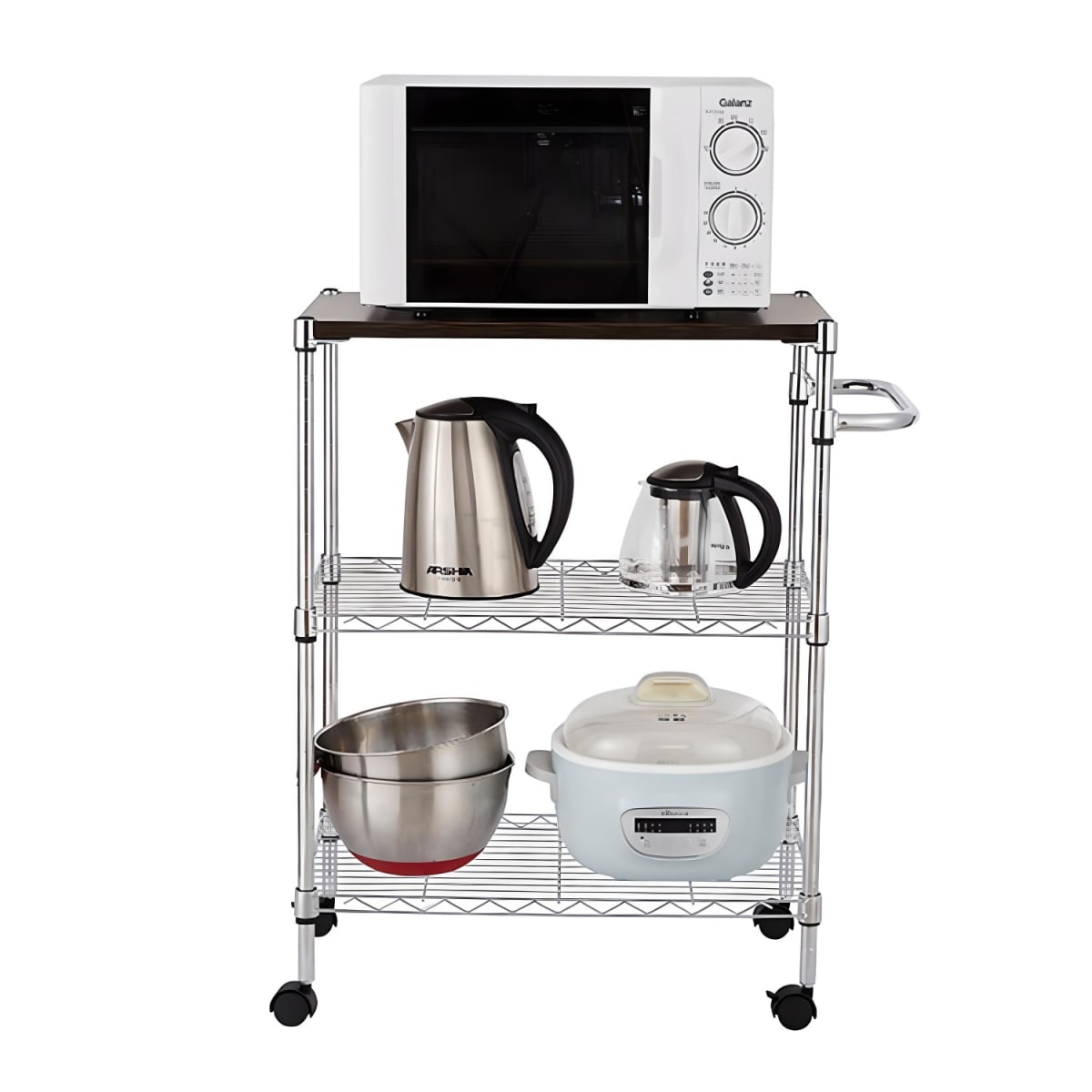 Carro Multiuso 60x35x75 cm Acero Cromado Cubierta Madera3