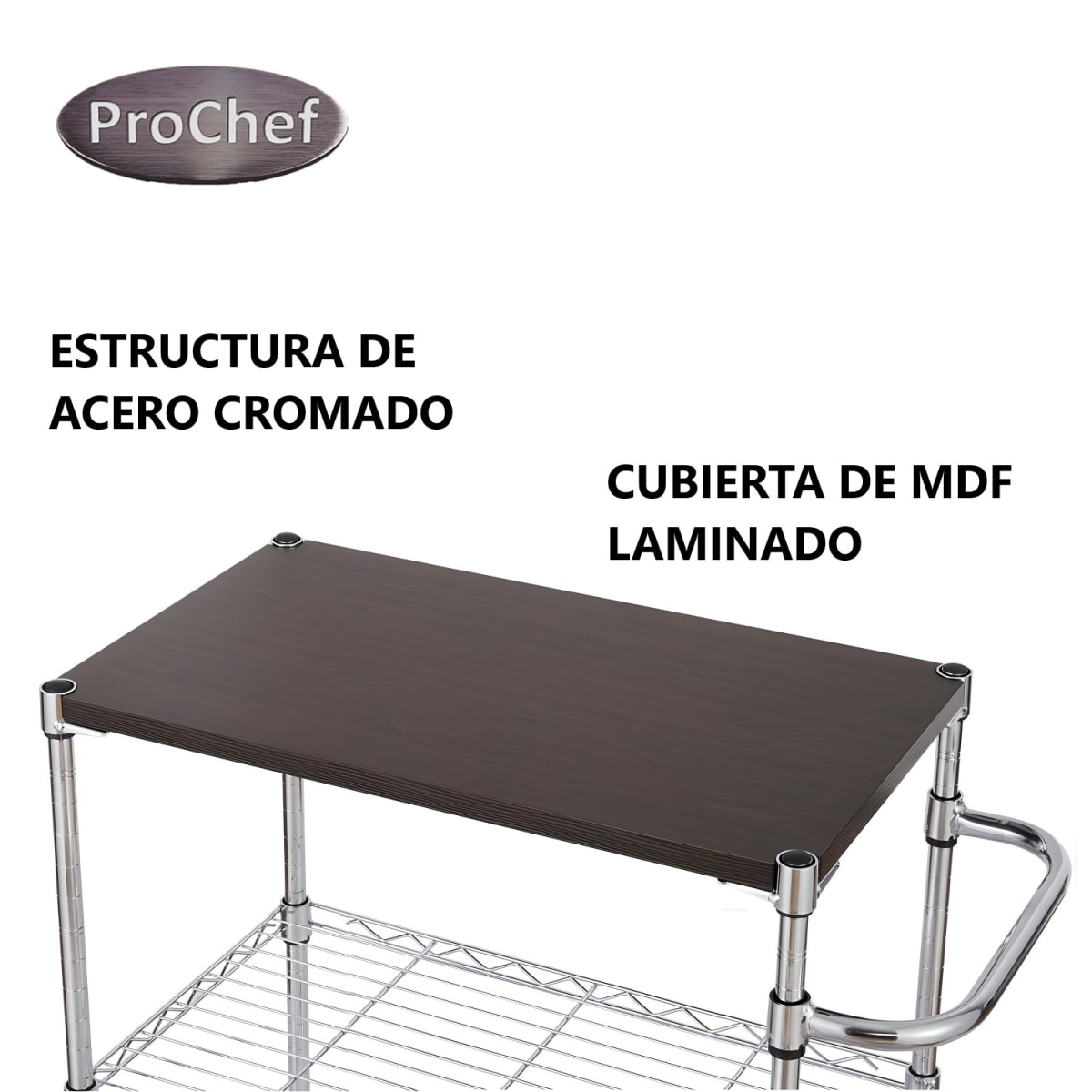 Carro Multiuso 60x35x75 cm Acero Cromado Cubierta Madera5