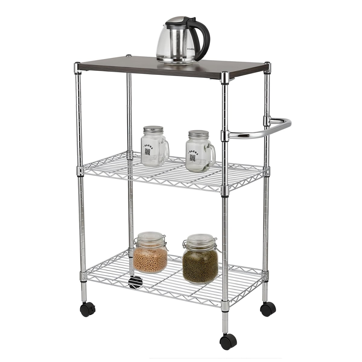 Carro Multiuso 60x35x75 cm Acero Cromado Cubierta Madera1