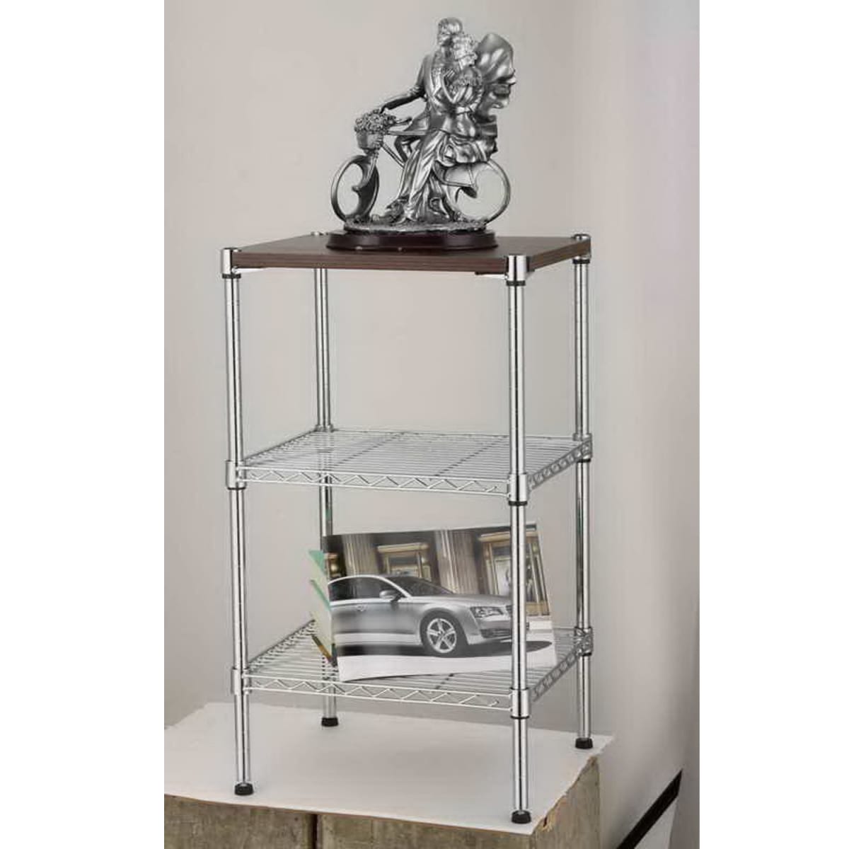 Mesa de apoyo 35x35x70 cm Acero Cromado Cubierta MDF3