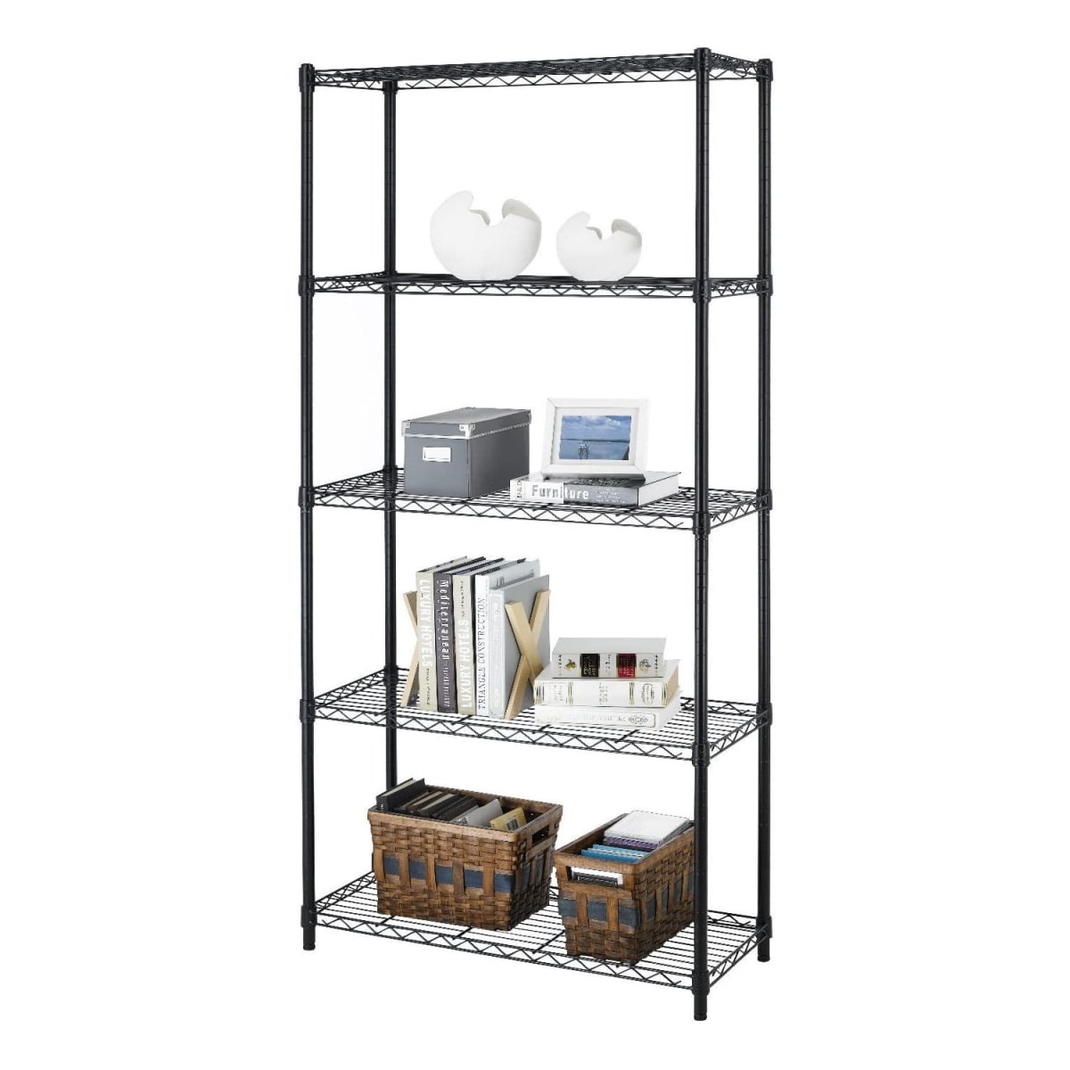 Estante 75x35x150 cm. Acero Pintado Negro 5 bandejas Cap. 150 kg.3