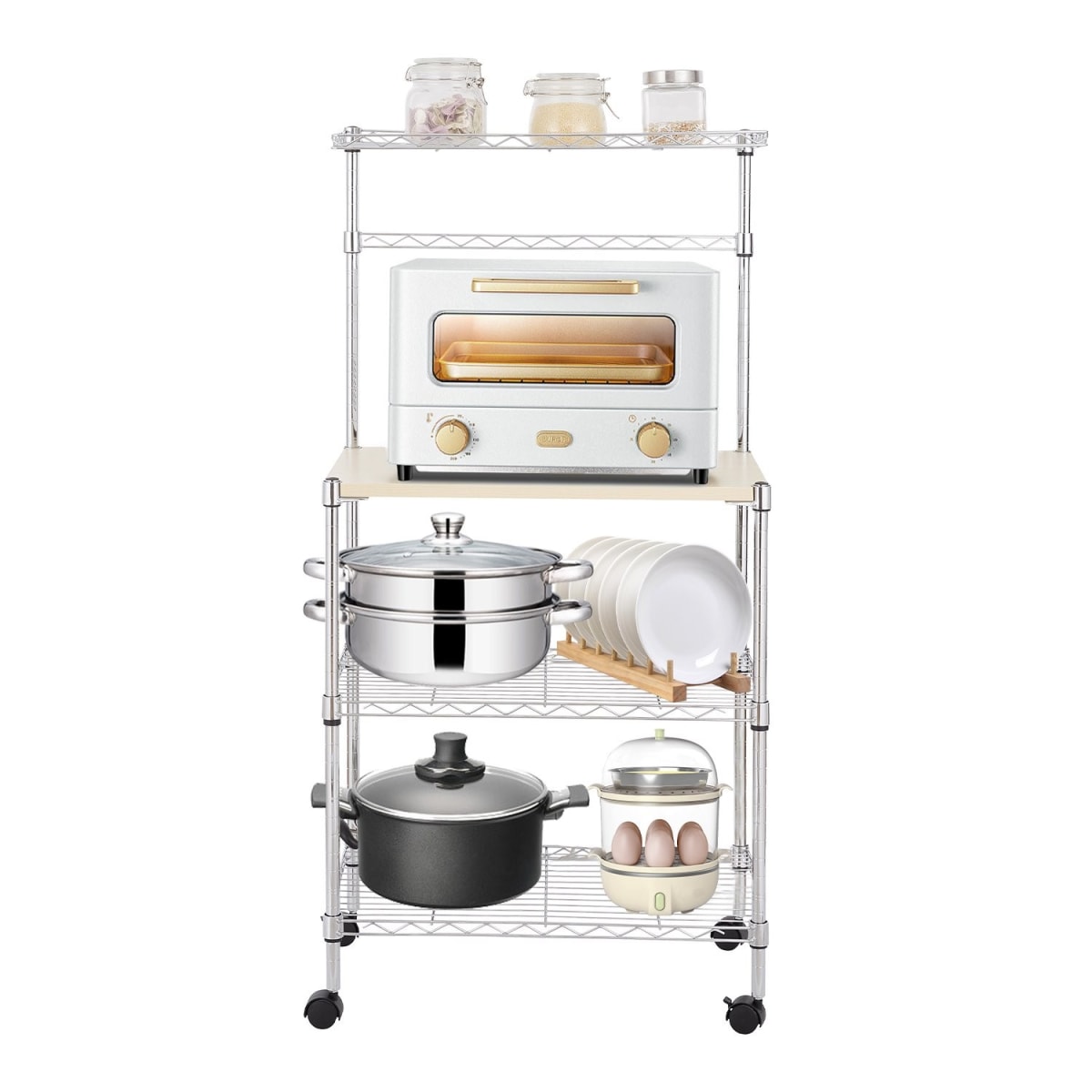 Mesa con Repisas 60x35x124 cm. Con Ruedas. Acero Cromado Cubierta MDF2