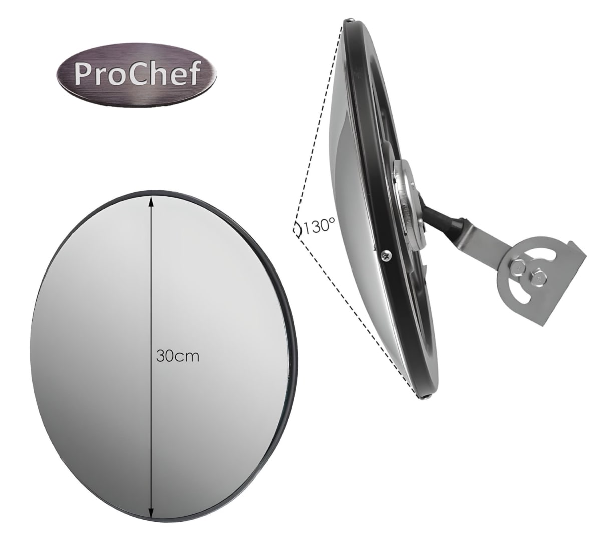 Espejo ProChef 30 Cm. Curvo Convexo para Muro (base negra)4