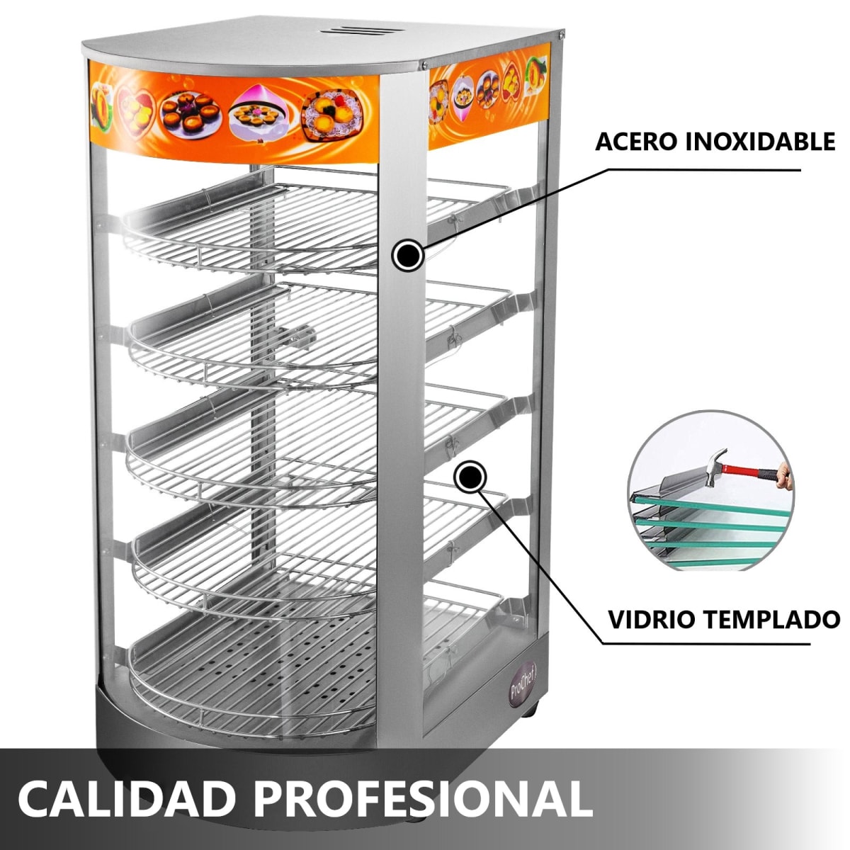 Vitrina de Calor 35 cm. Acero Inox. 30 a 80°C ET-LD-1P-W6