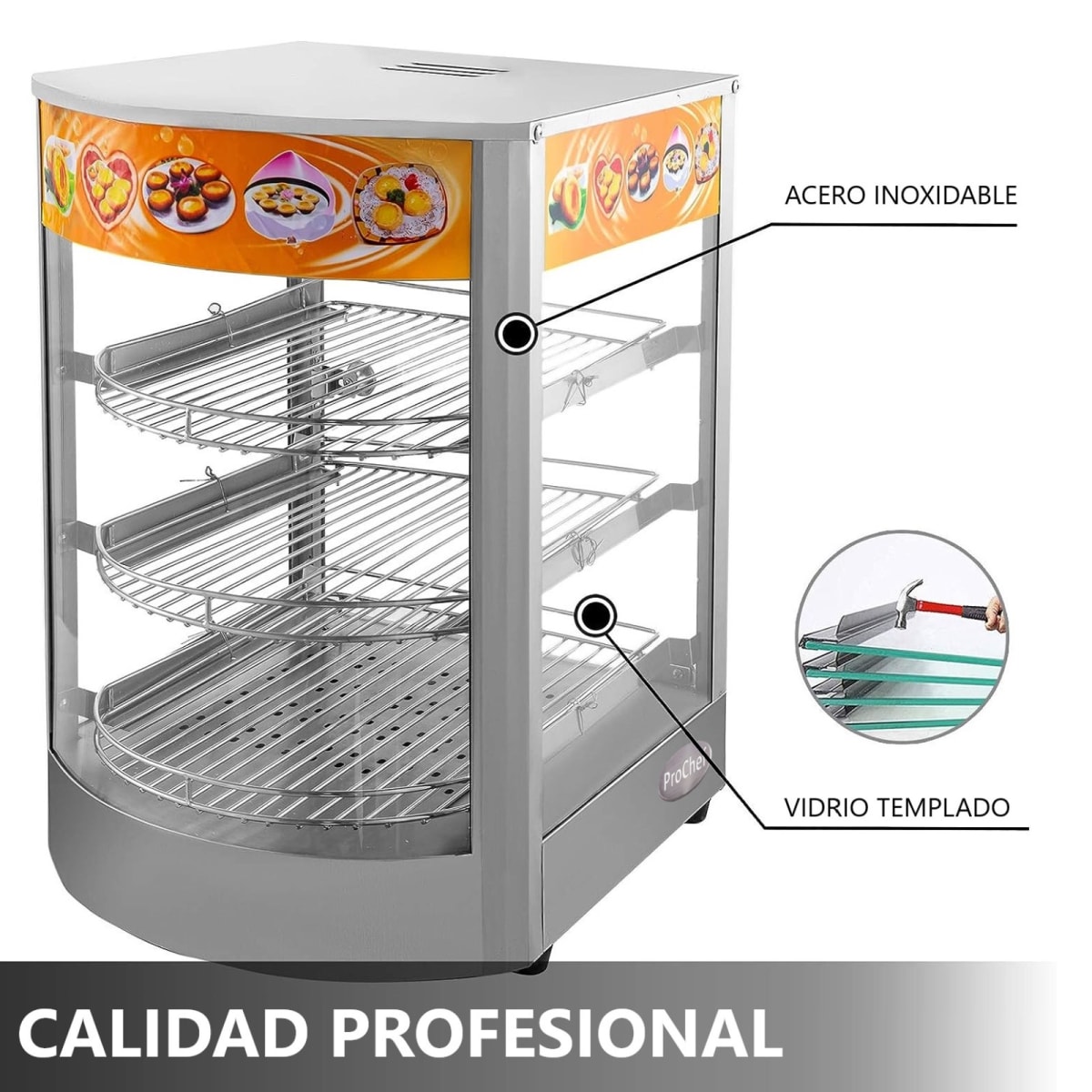 Vitrina de Calor Sobremesa 35 cm. Acero Inox. ET-LD-1P4