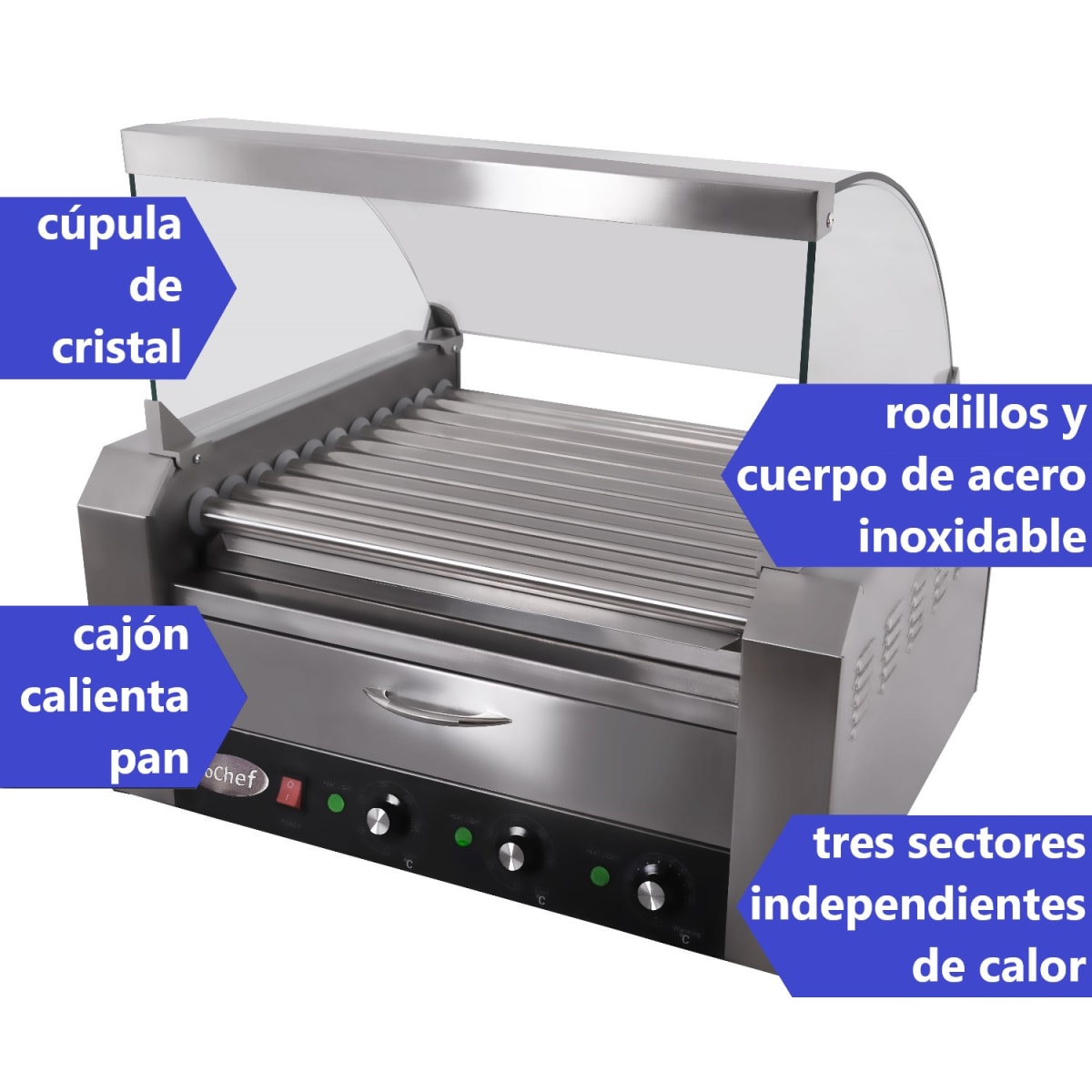 Roller Hot Dogs 11 Rodillos con Mantenedor de Pan3