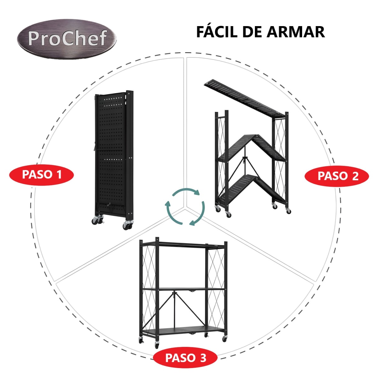 Estante Plegable de Acero con Ruedas. 3 bandejas8