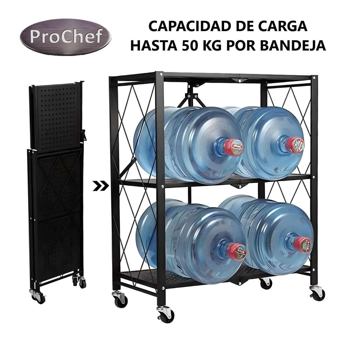 Estante Plegable de Acero con Ruedas. 3 bandejas6