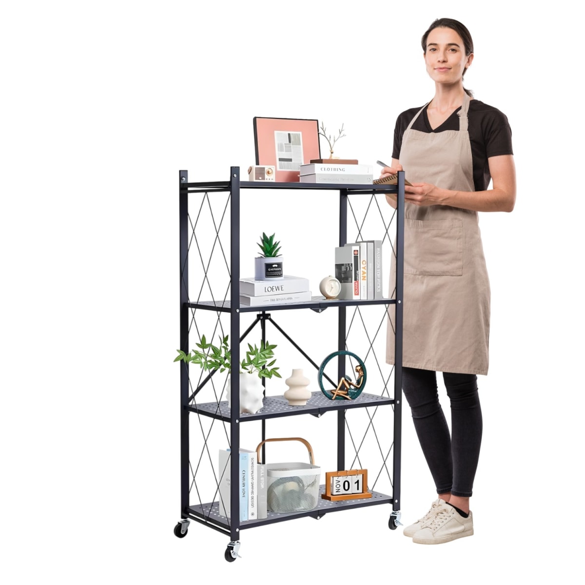 Estante Plegable de Acero con Ruedas. 4 bandejas.1