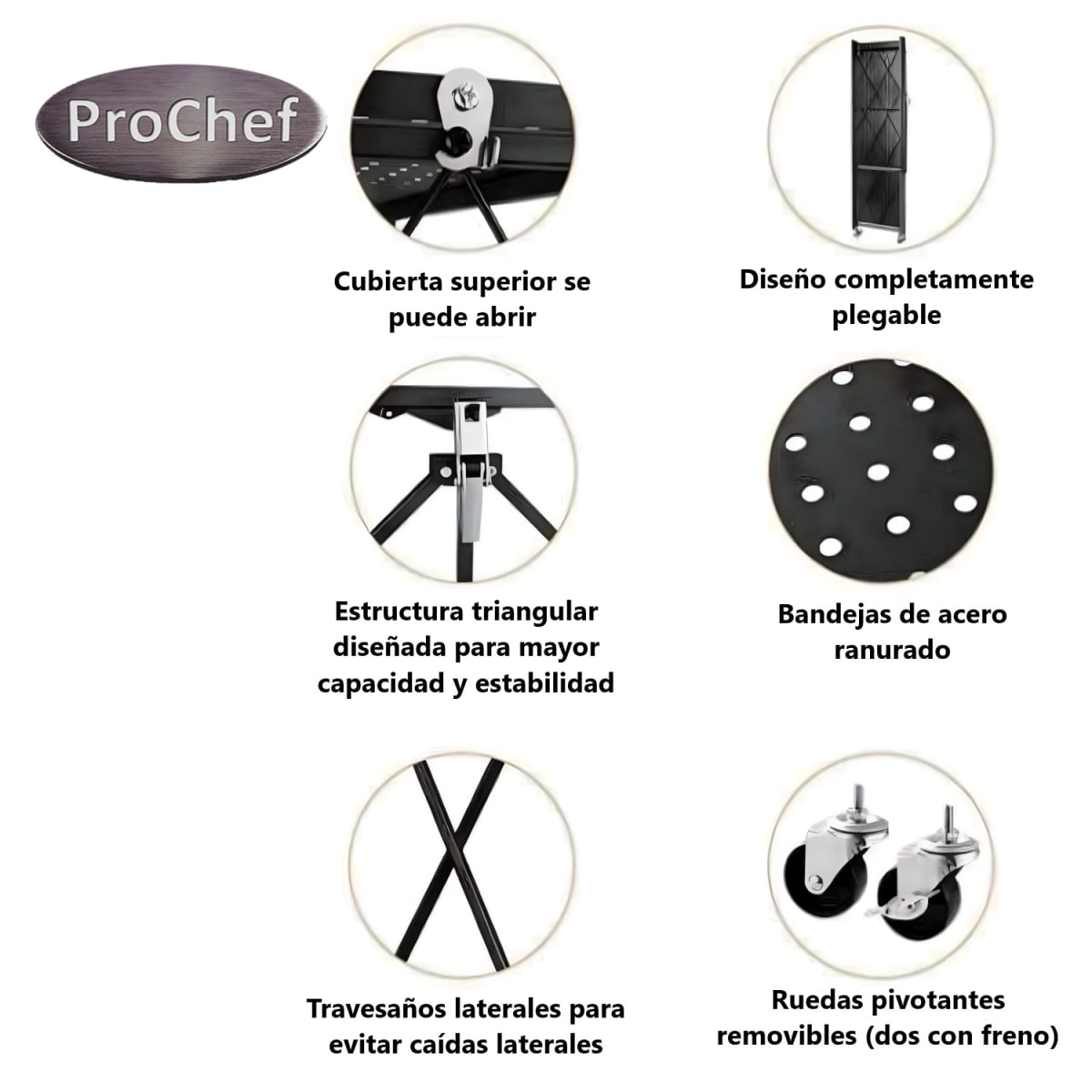 Estante Plegable de Acero con Ruedas. 3 bandejas9