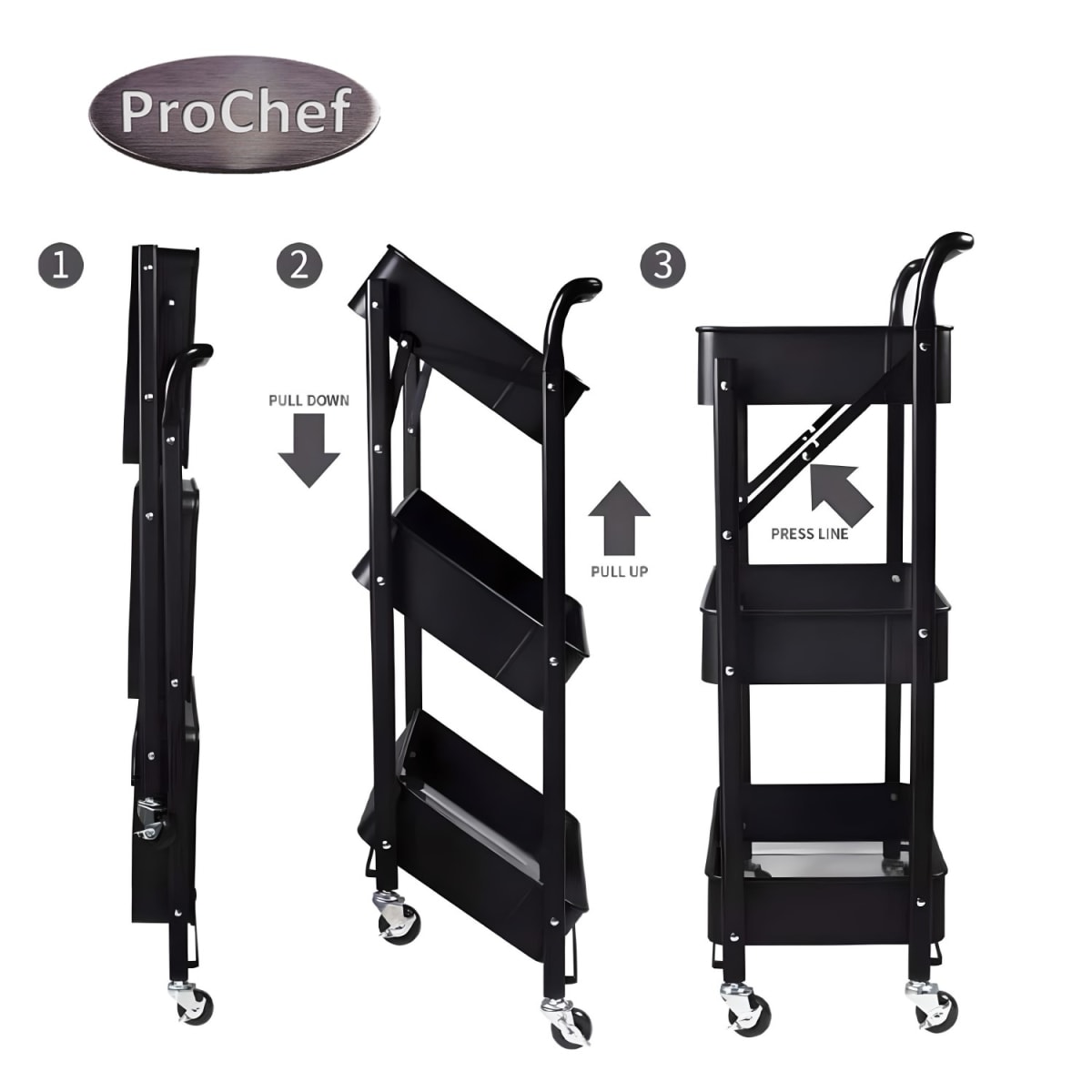 Carro Multiuso Plegable de Acero Negro 45x30x88 cm.7