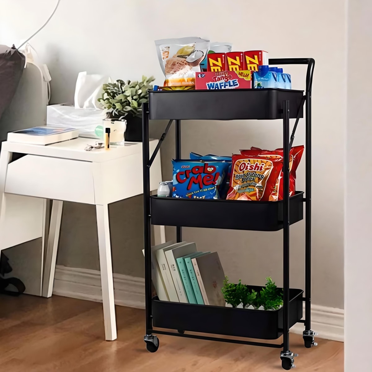 Carro Multiuso Plegable de Acero Negro 45x30x88 cm.5