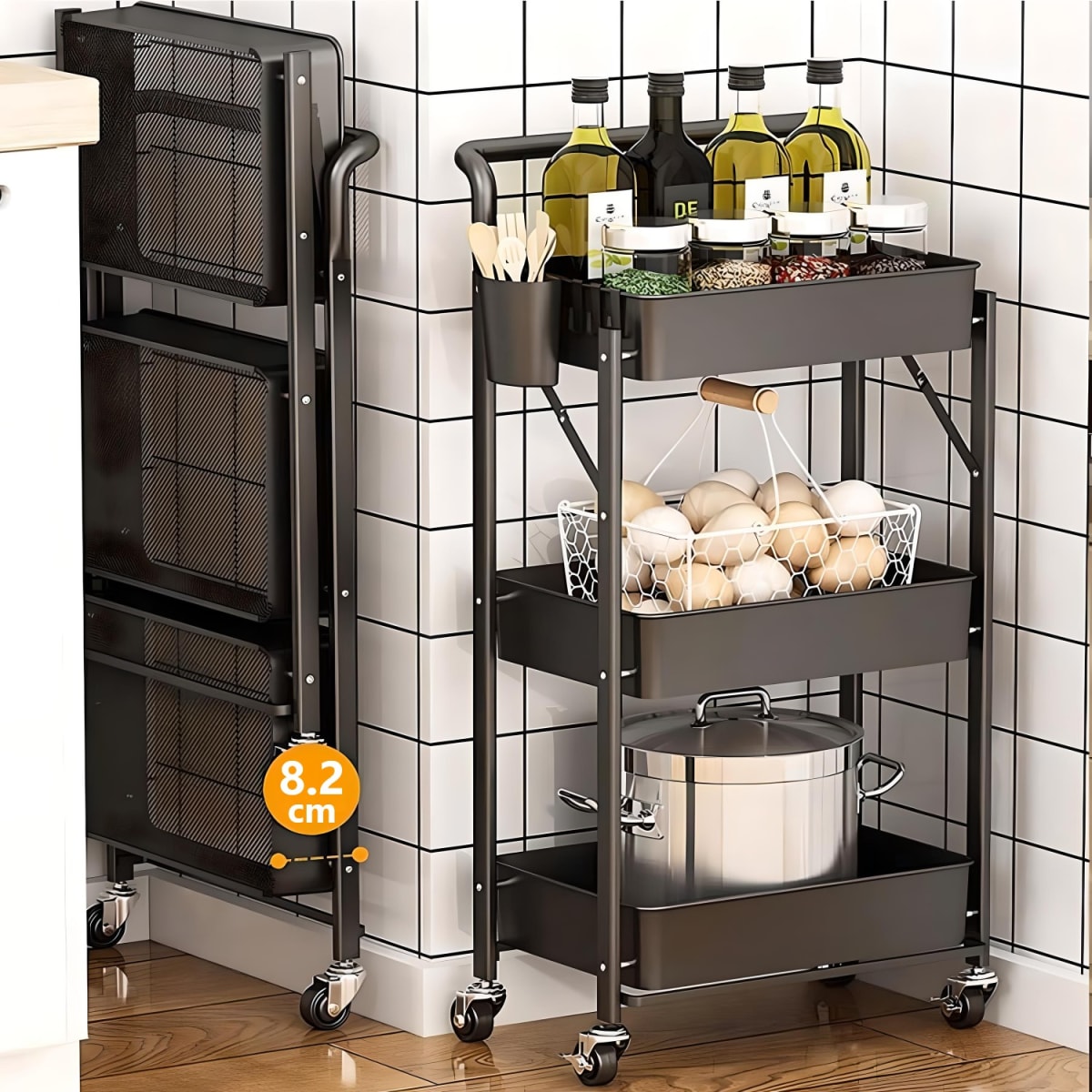 Carro Multiuso Plegable de Acero Negro 45x30x88 cm.4