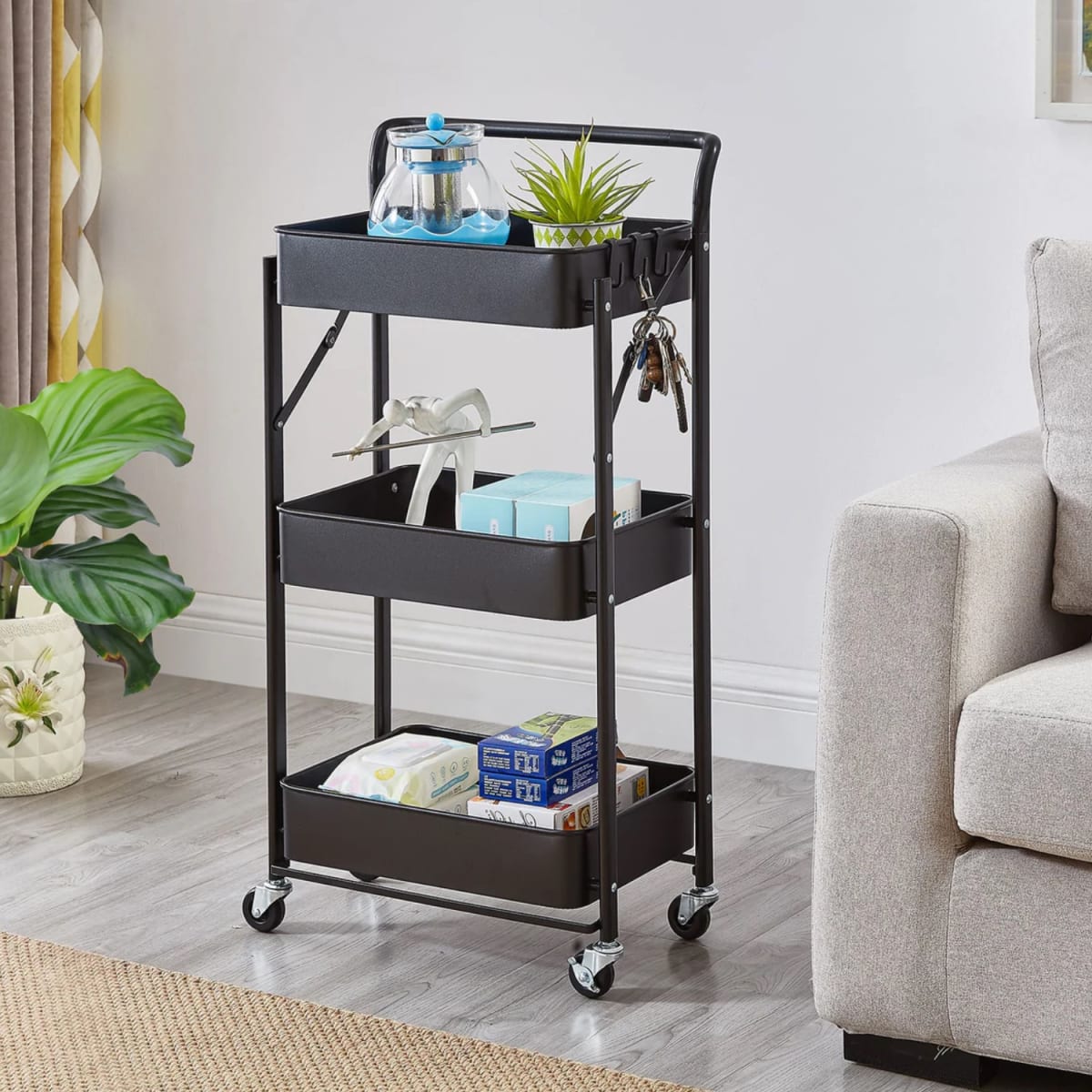 Carro Multiuso Plegable de Acero Negro 45x30x88 cm.3