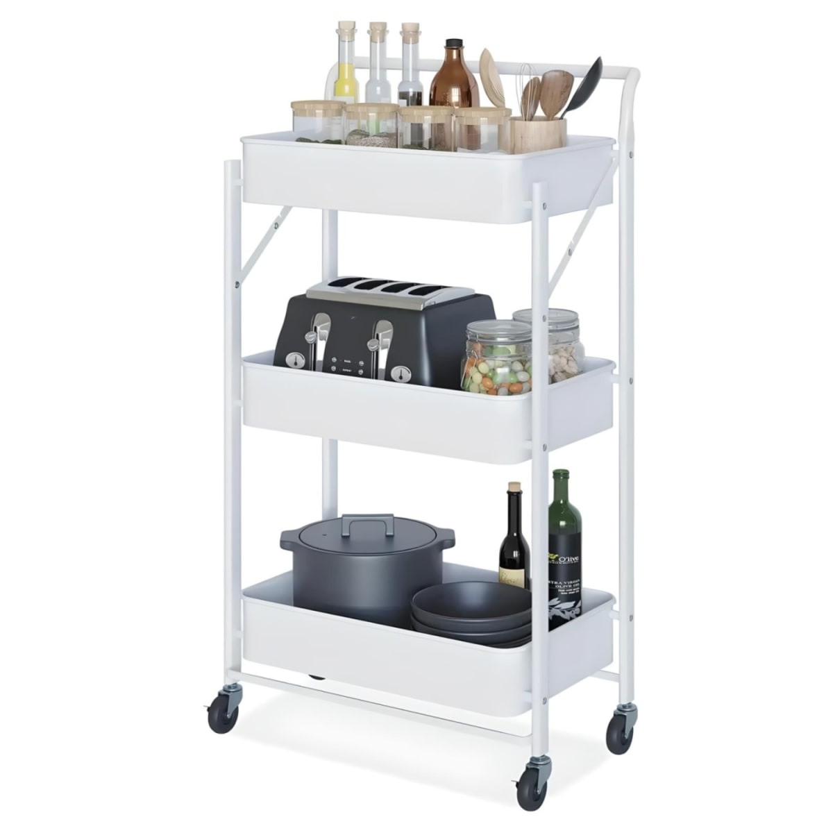 Carro Multiuso Plegable de Acero Blanco 45x30x88 cm.4