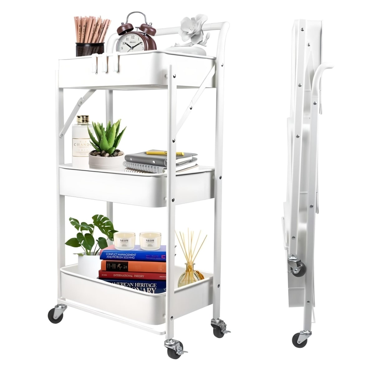 Carro Multiuso Plegable de Acero Blanco 45x30x88 cm.1