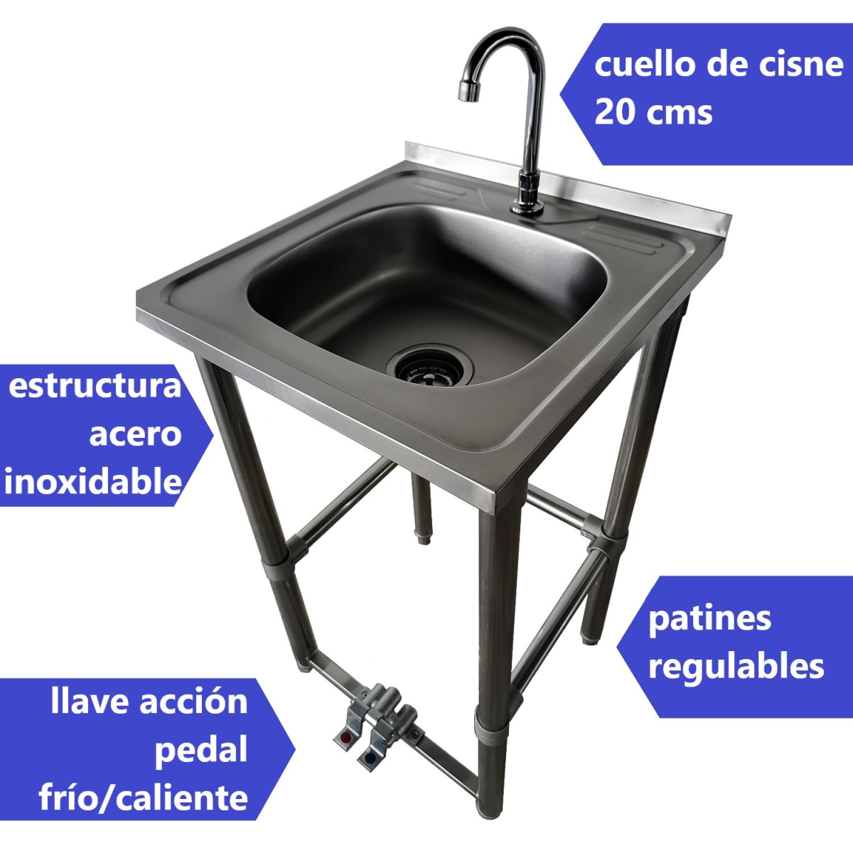 Lavamanos Acción Pedal Acero Inox. con grifería3