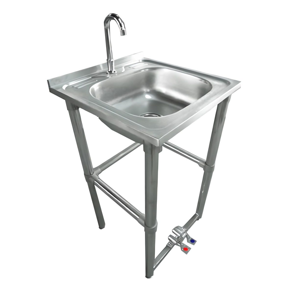 Lavamanos Acción Pedal Acero Inox. con grifería2