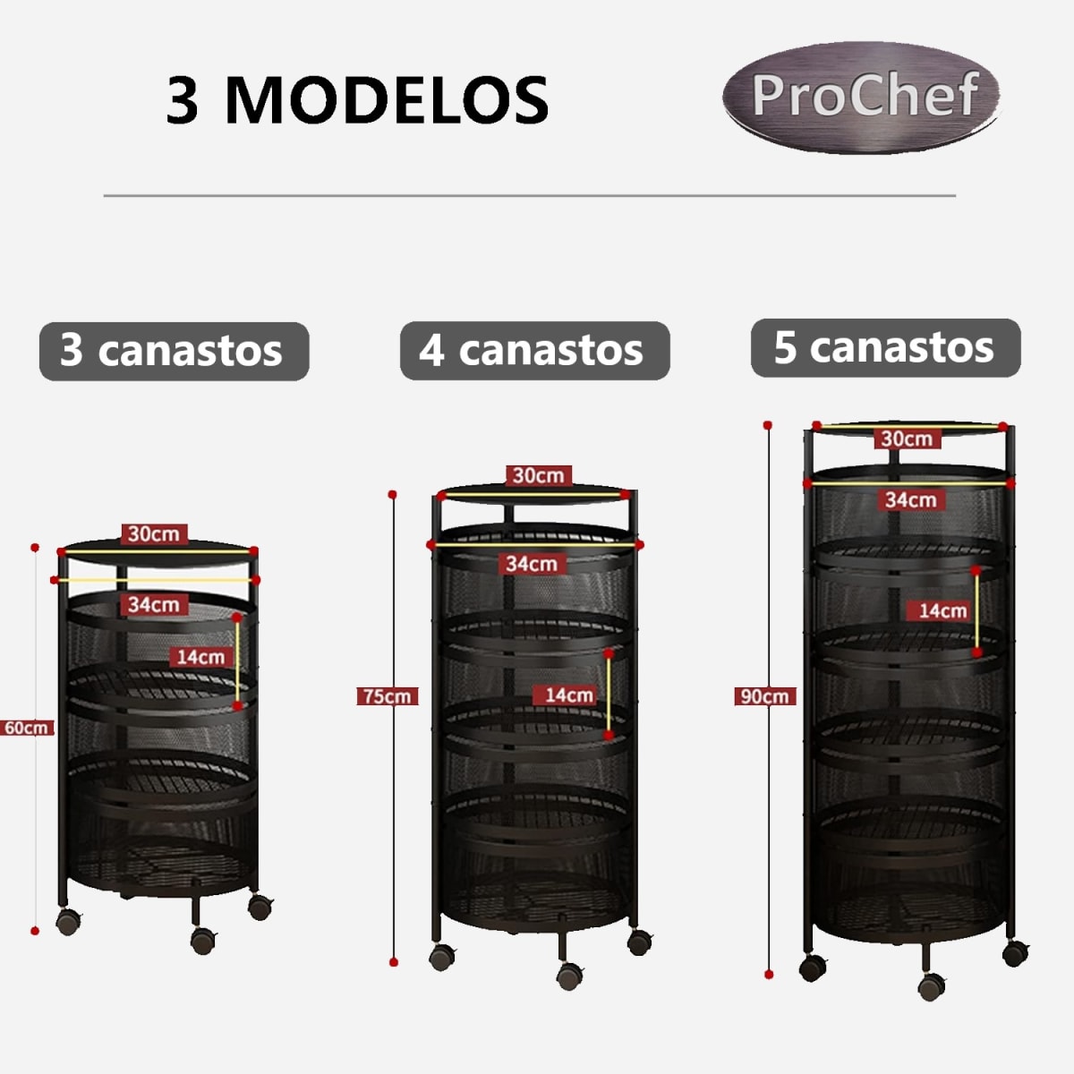 Carro Organizador Acero 4 Canastos Pivotantes Redondos13