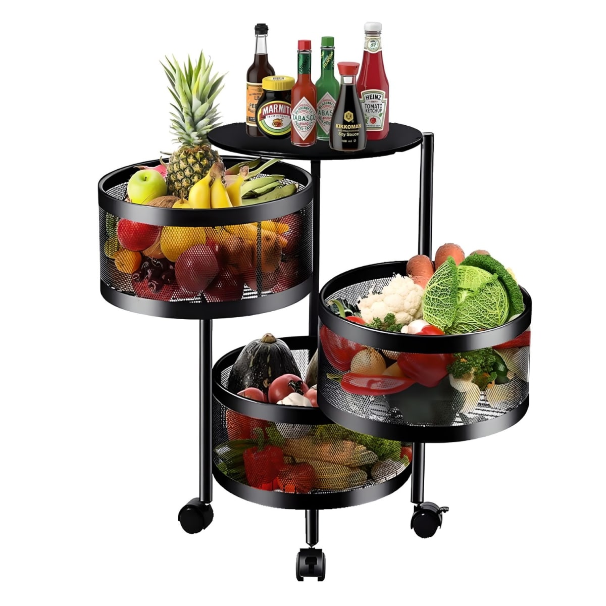 Carro Acero 3 Canastos Pivotantes Redondos1