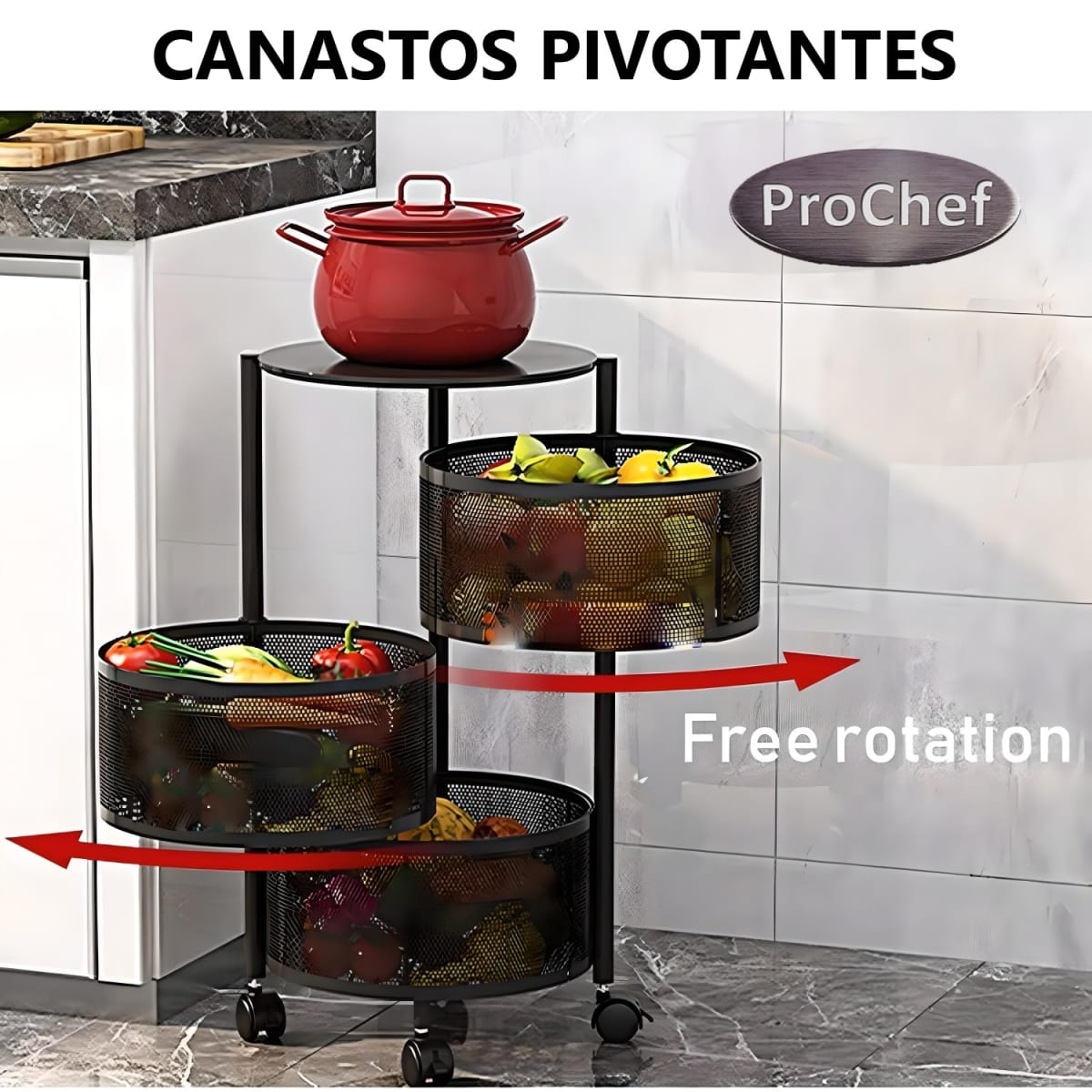 Carro Acero 3 Canastos Pivotantes Redondos6