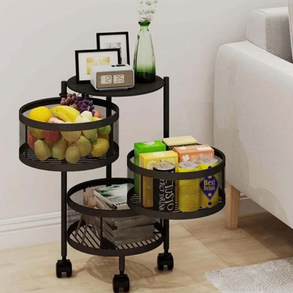 Carro Acero 3 Canastos Pivotantes Redondos7