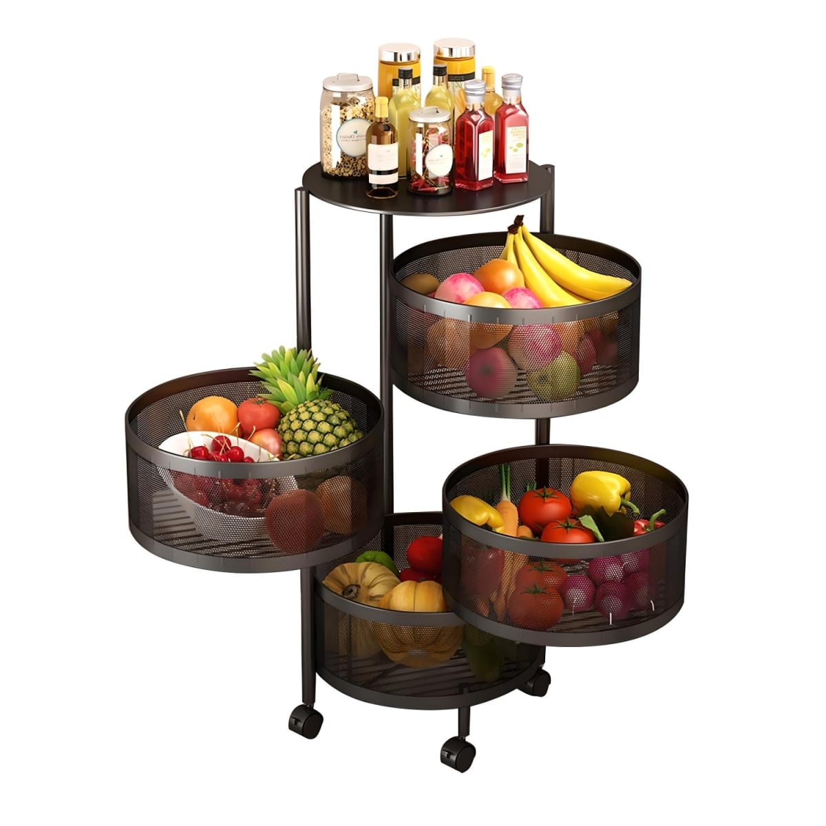 Carro Organizador Acero 4 Canastos Pivotantes Redondos1