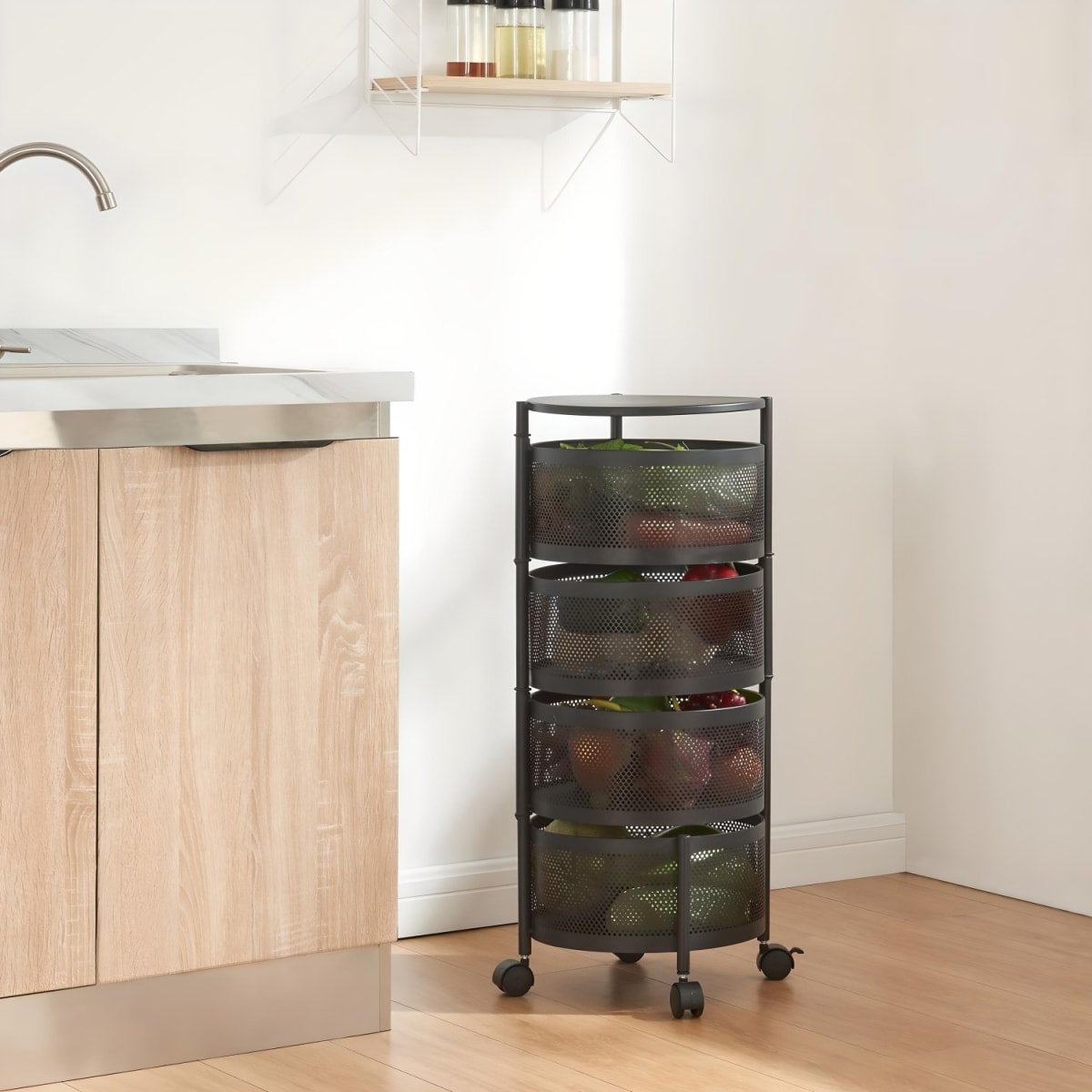 Carro Organizador Acero 4 Canastos Pivotantes Redondos5