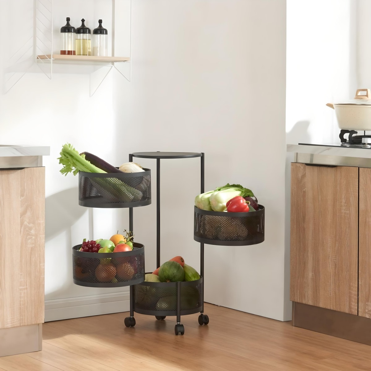 Carro Organizador Acero 4 Canastos Pivotantes Redondos6