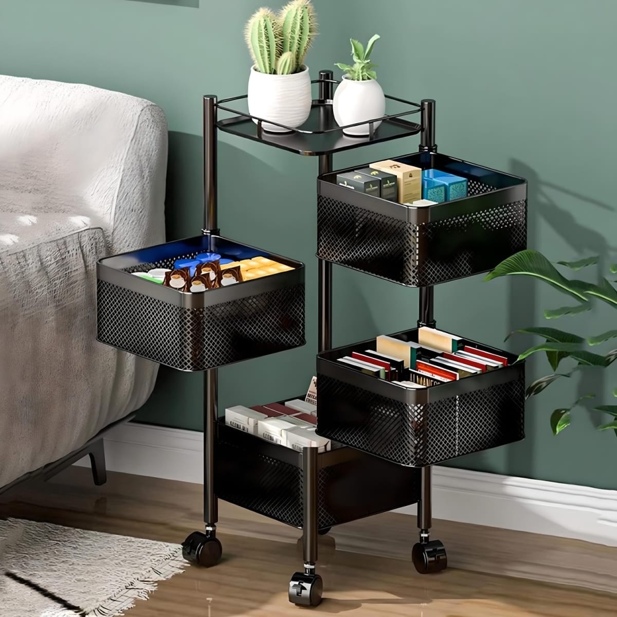 Carro Organizador 4 Canastos Pivotantes Cuadrados7