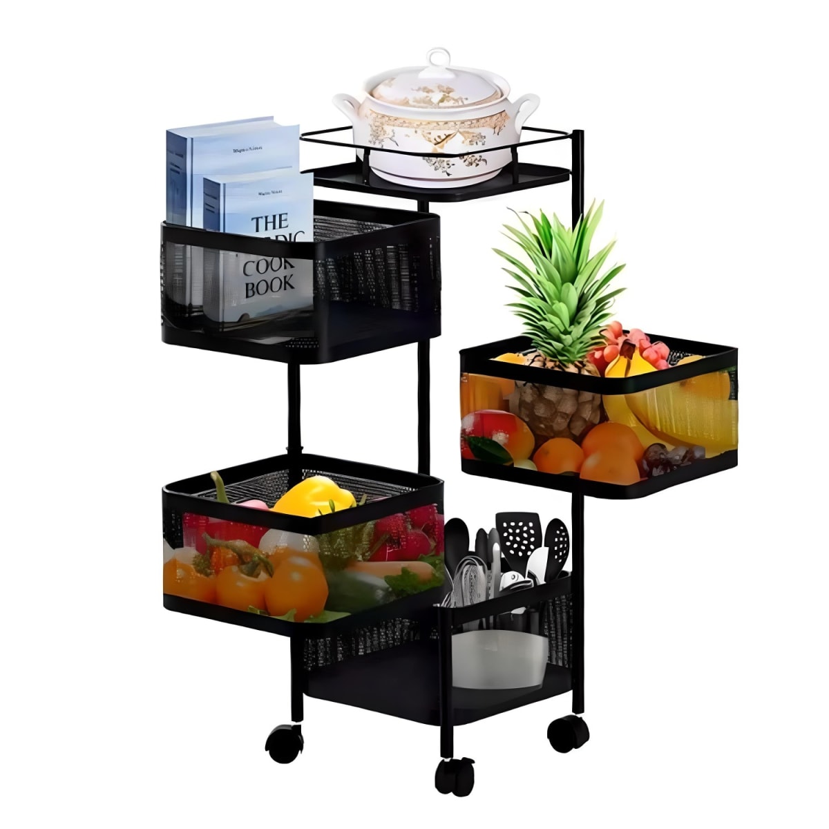 Carro Organizador 4 Canastos Pivotantes Cuadrados1