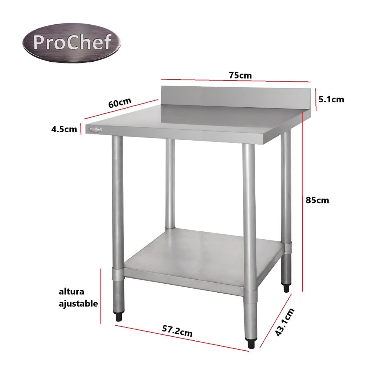 Mesón Muro ECO Acero Inoxidable 75x60x85(+5) cm.4