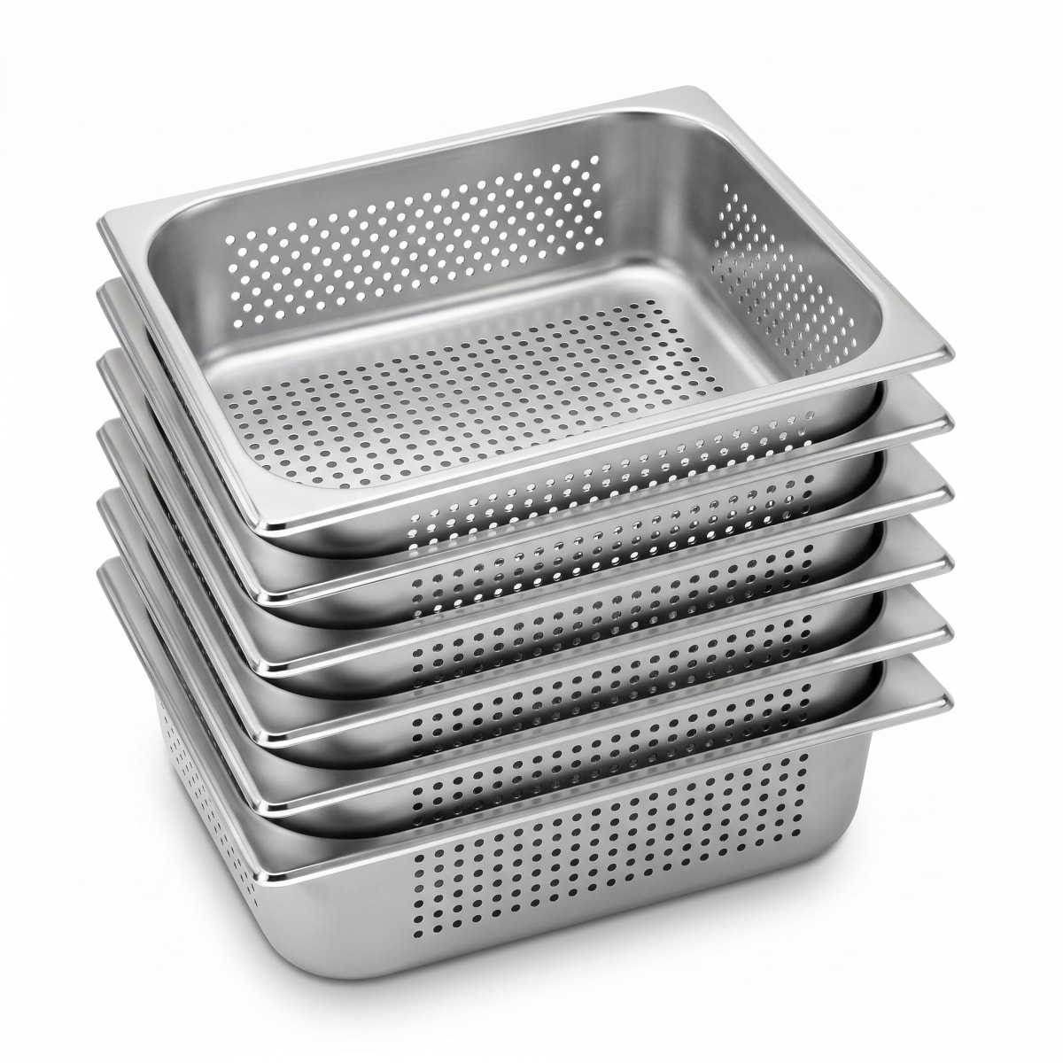 Pack 6 Depositos Gastro GN 1/2 x 100 mm Acero Inox PERFORADO1
