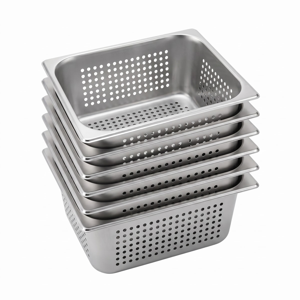Pack 6 Depositos Gastro GN 1/2 x 150 mm Acero Inox PERFORADO1