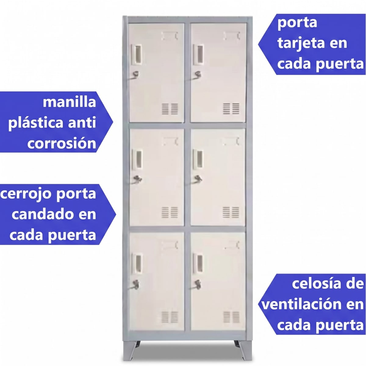 Locker Casillero Metálico 2 Cuerpos 6 Puertas con patas3