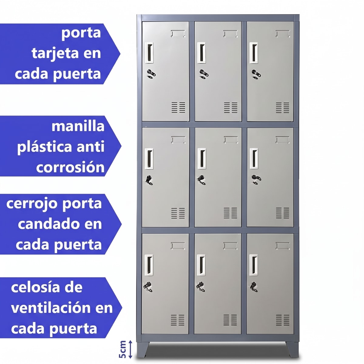 Locker Casillero Metalico 3 Cuerpos 9 Puertas con patas3