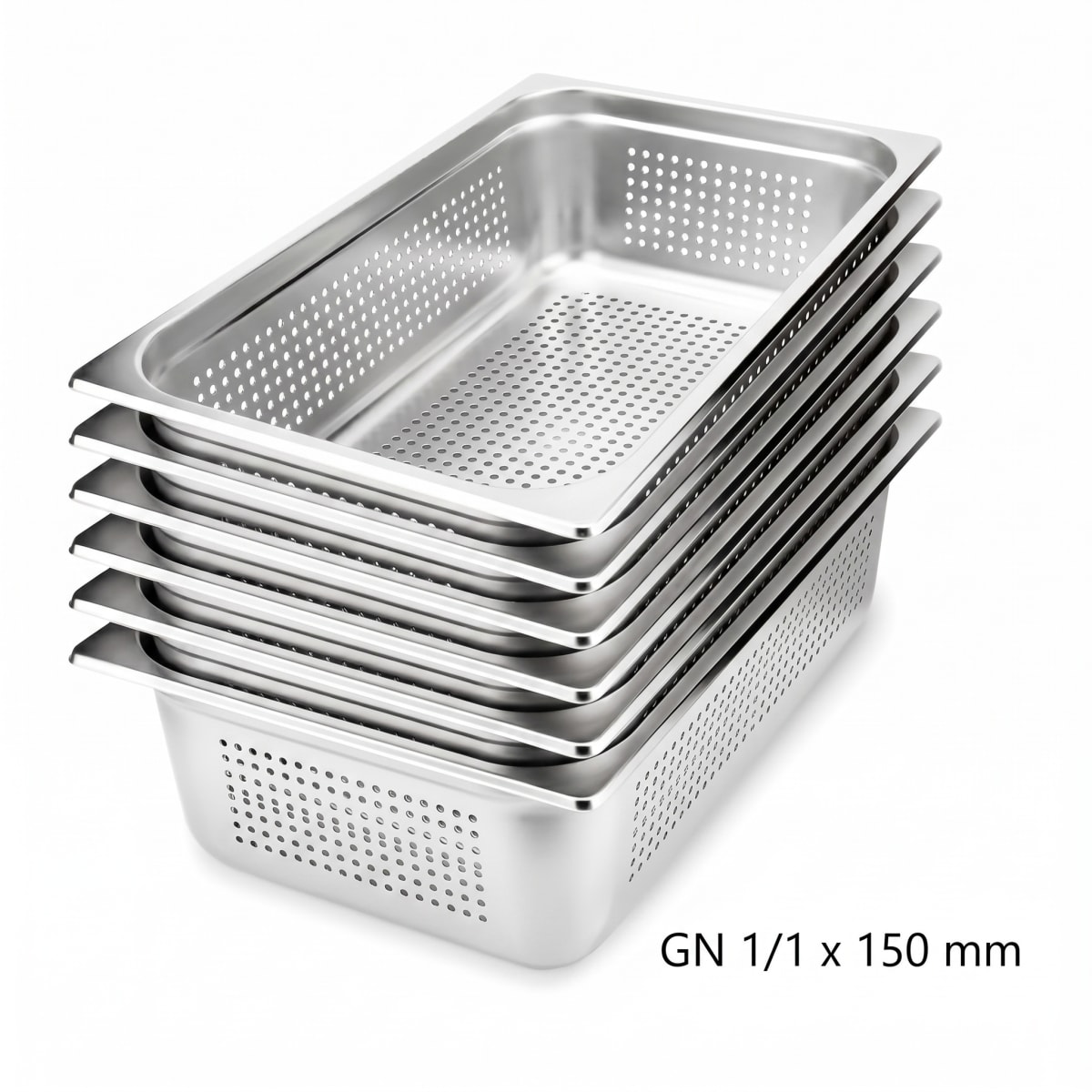 Pack 6 Depositos Gastro GN 1/1 x 150 mm Acero Inox PERFORADO1