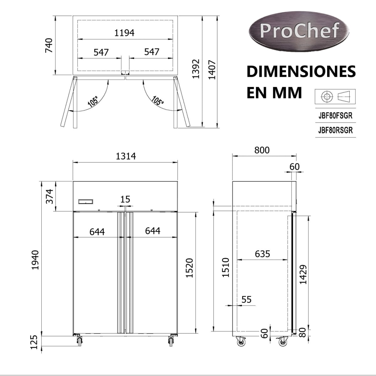 Refrigerador Industrial 860 Lt Acero Inox. Frío Forzado8