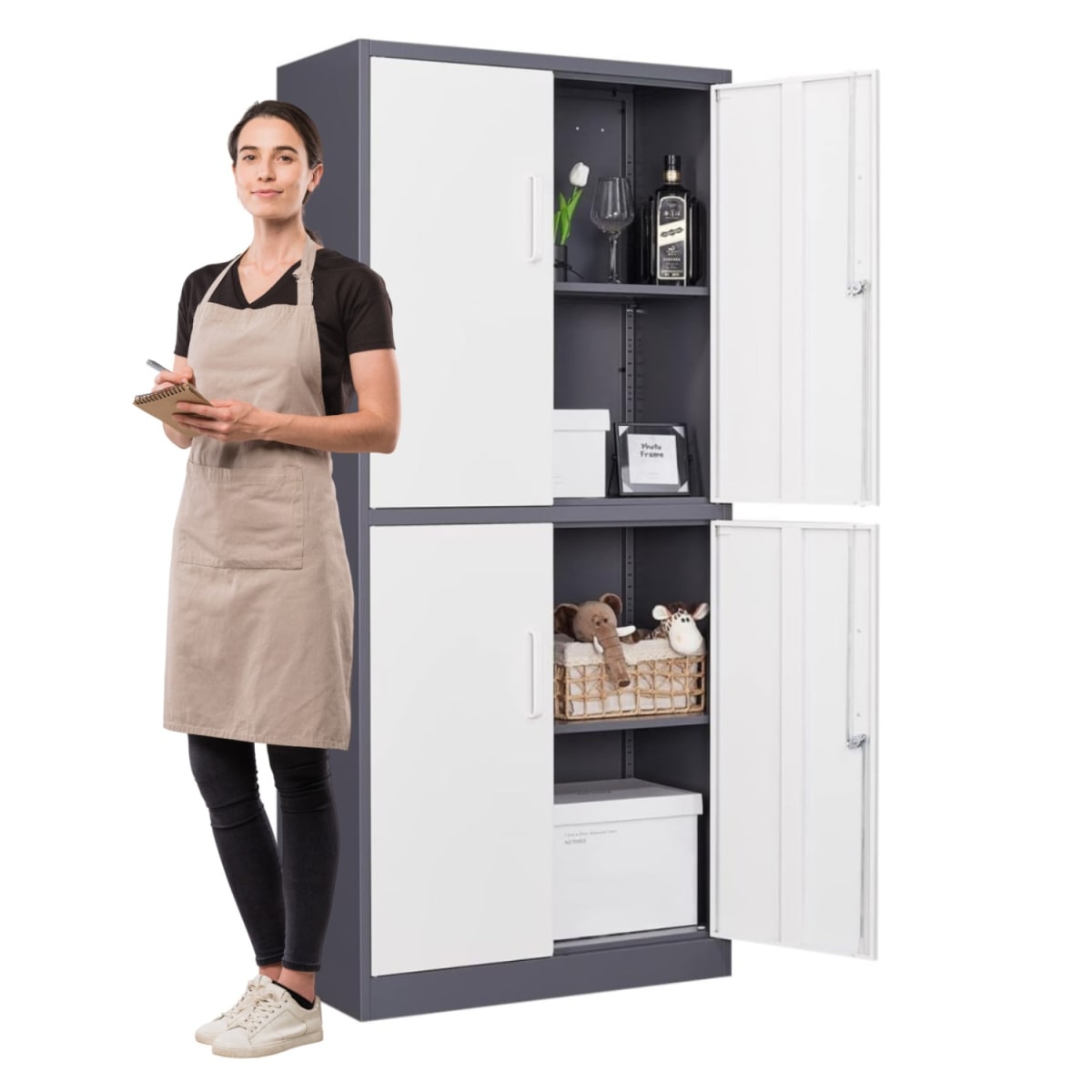 Armario de Acero 90x40x185 cm. 2 Cuerpos 4 Puertas Bandejas Horizontales1