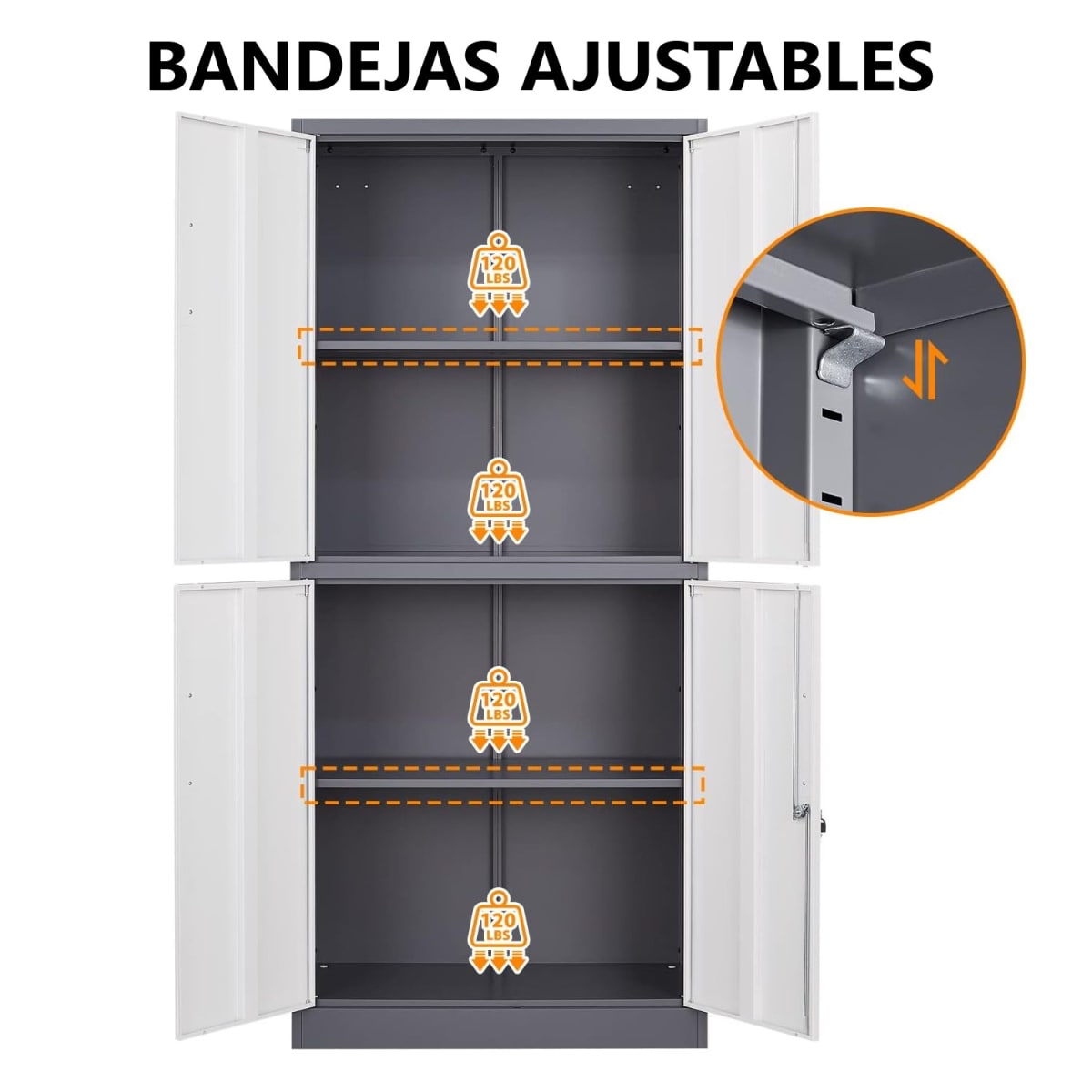 Armario de Acero 90x40x185 cm. 2 Cuerpos 4 Puertas Bandejas Horizontales6
