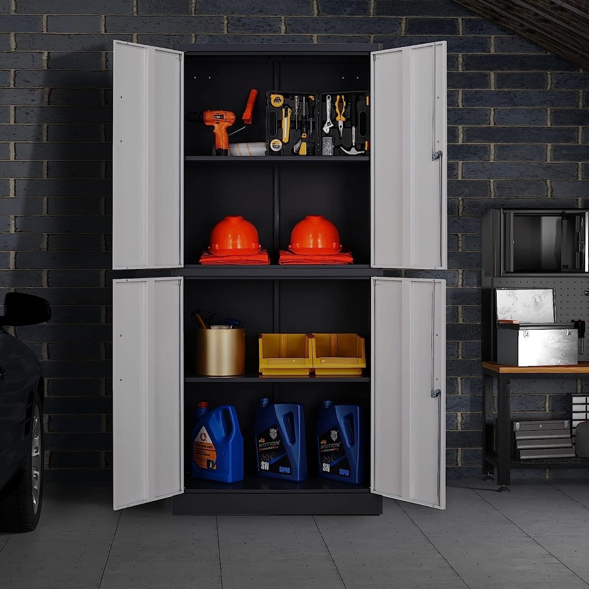 Armario de Acero 90x40x185 cm. 2 Cuerpos 4 Puertas Bandejas Horizontales7