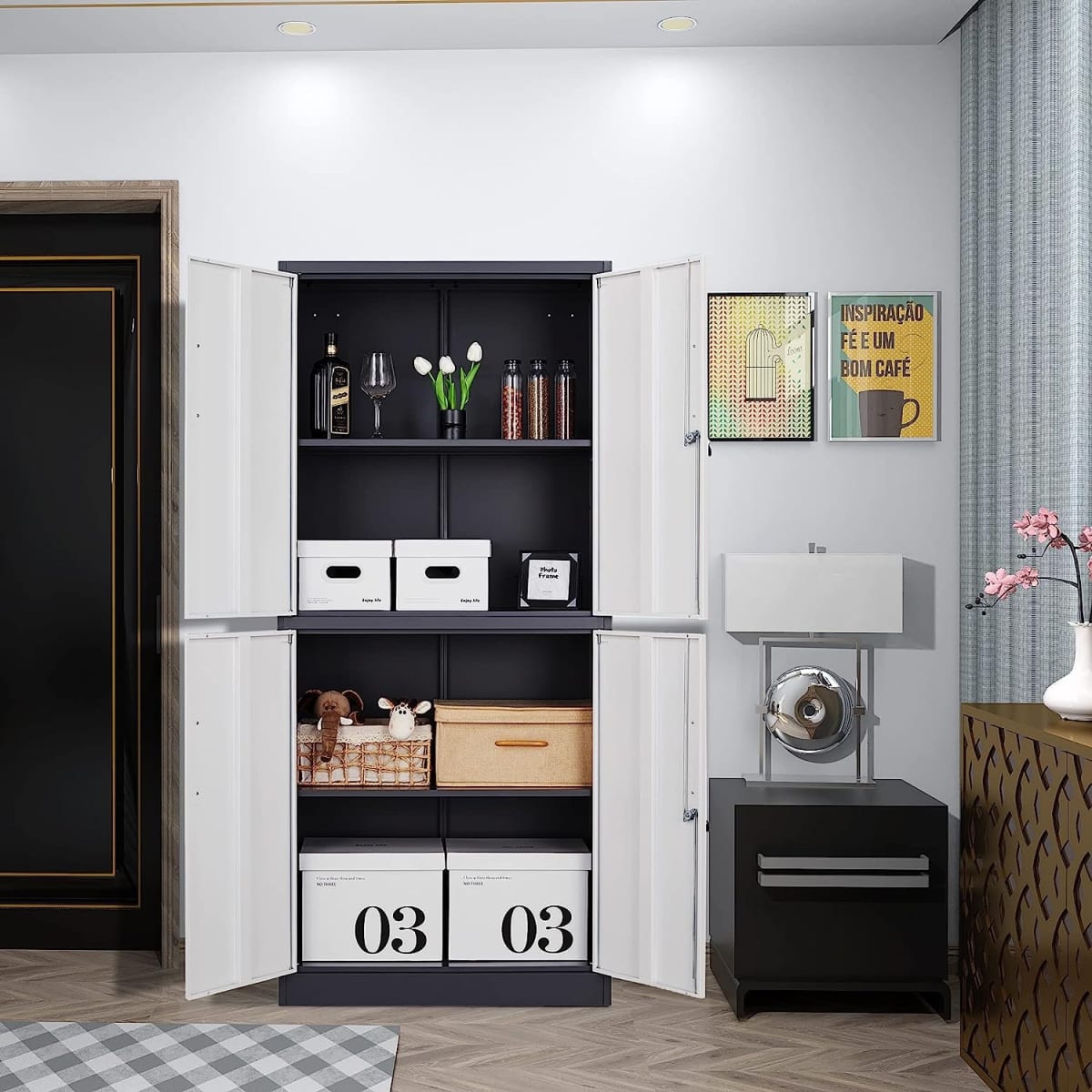 Armario de Acero 90x40x185 cm. 2 Cuerpos 4 Puertas Bandejas Horizontales9