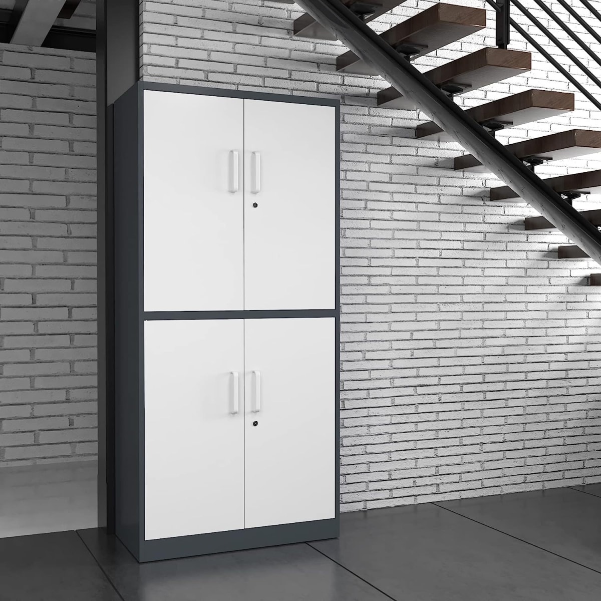 Armario de Acero 90x40x185 cm. 2 Cuerpos 4 Puertas Bandejas Horizontales10