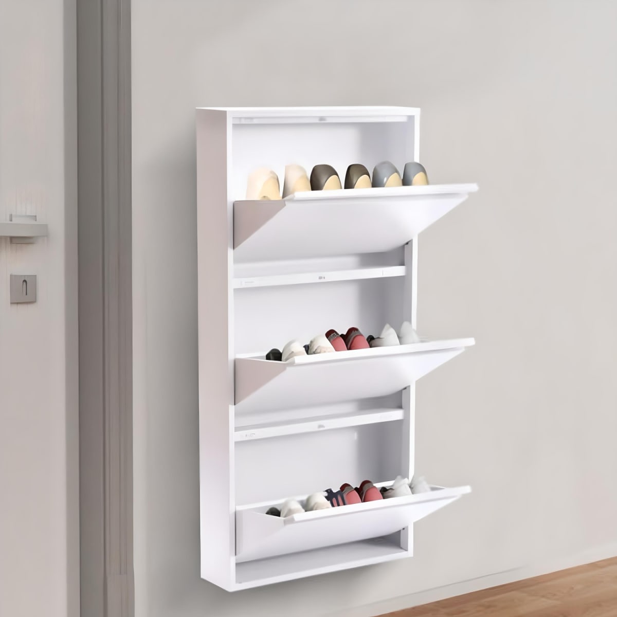 Mueble Zapatero Mural 103x65x15 cm. 3 Cajones Blanco7