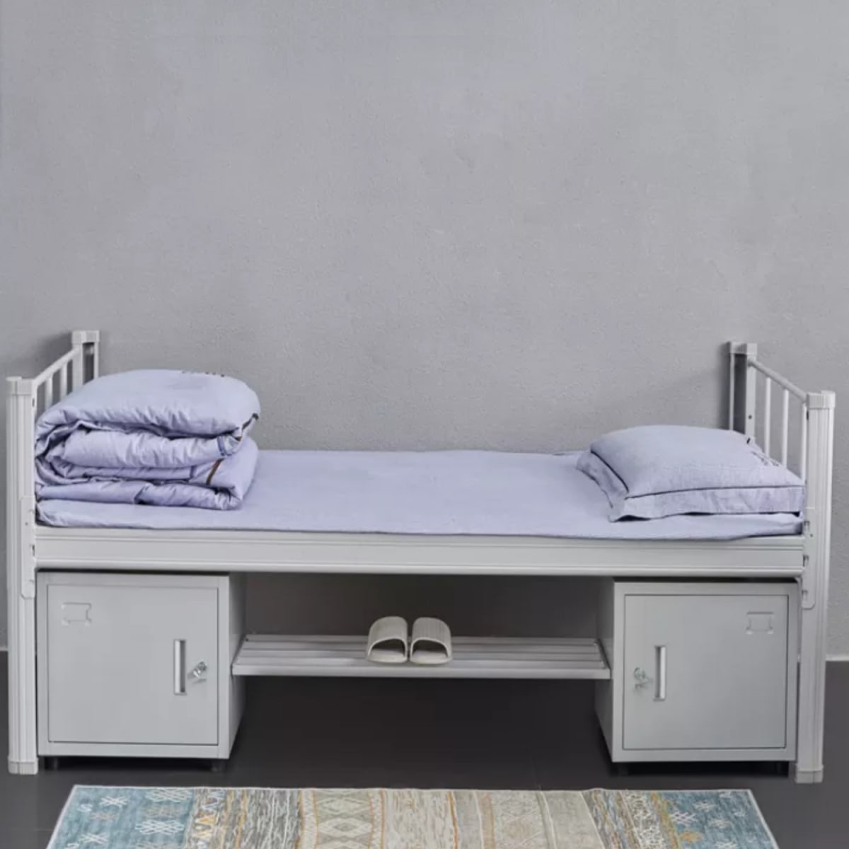 Cama una Plaza Acero 90x200 cm Blanco con Muebles Inferiores2