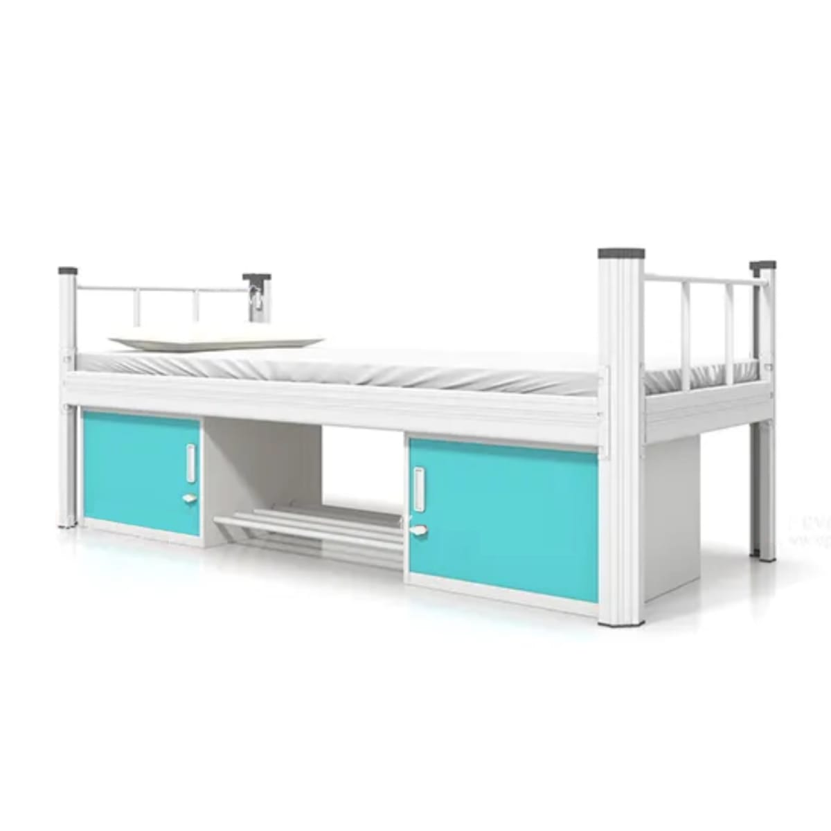 Cama una Plaza Acero 90x200 cm Blanco con Muebles Inferiores3