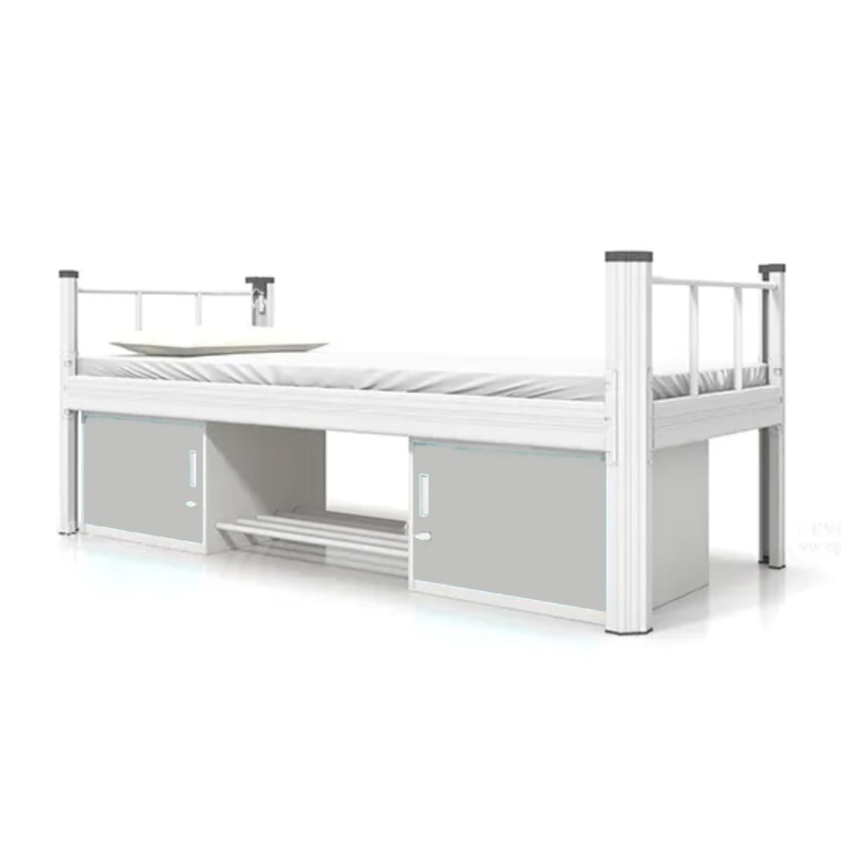Cama una Plaza Acero 90x200 cm Blanco con Muebles Inferiores1