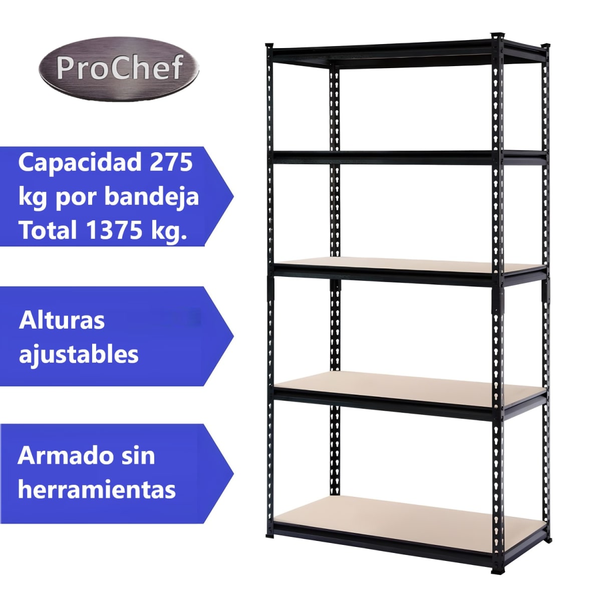 Estante Acero 90x45x180 cm 5 Bandejas. 1375 Kg.7